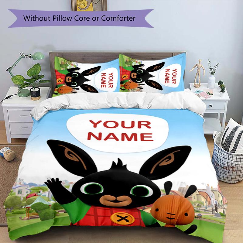 3pcs Bing Bunny1 Cover Set - Personalized Name, HD Printed Bedding with 1 Cover and 2 Pillowcases - Perfect for Home Decor, Easy Care