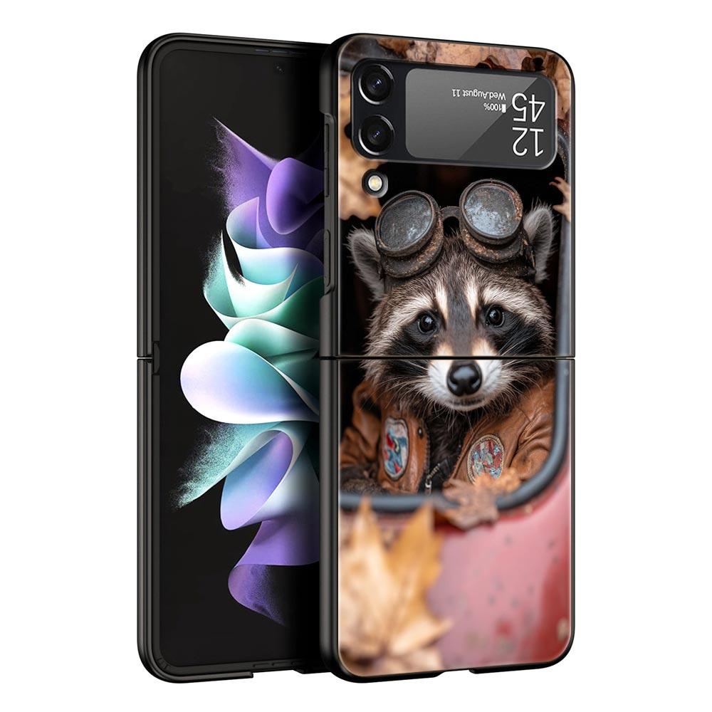 Mapache Hard PC Phone Case For Samsung Galaxy Z Flip 7 6 5 4 Black Cover For Galaxy Z Flip 3 Foldable Shell Fundas Capas Coque