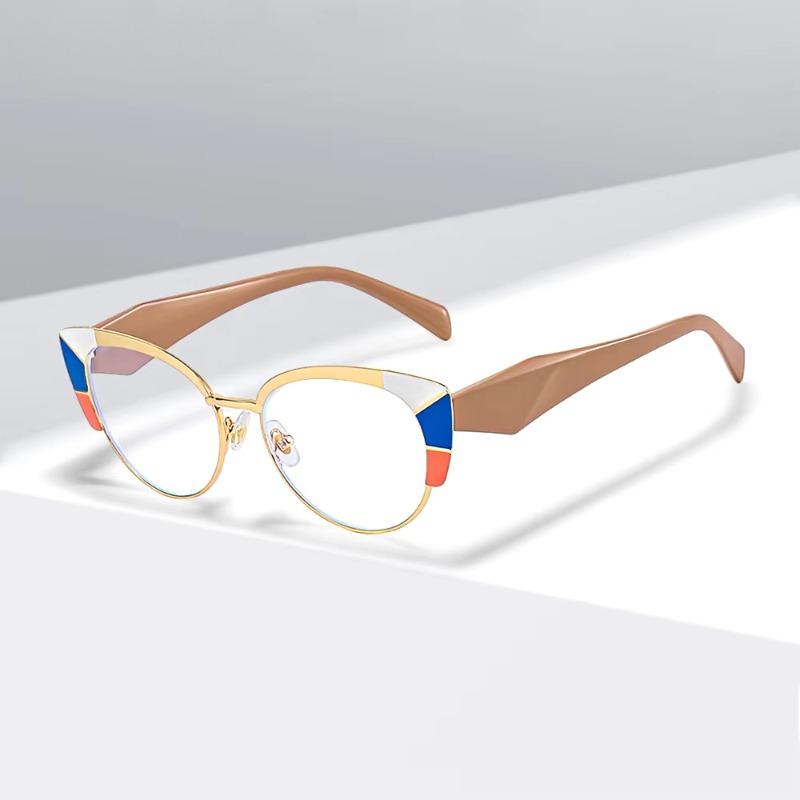 Europe and America Cat Eye Frame Anti-Blue Light Glasses Men Women Fashion Piece Together Color High Definition Eyeglasses