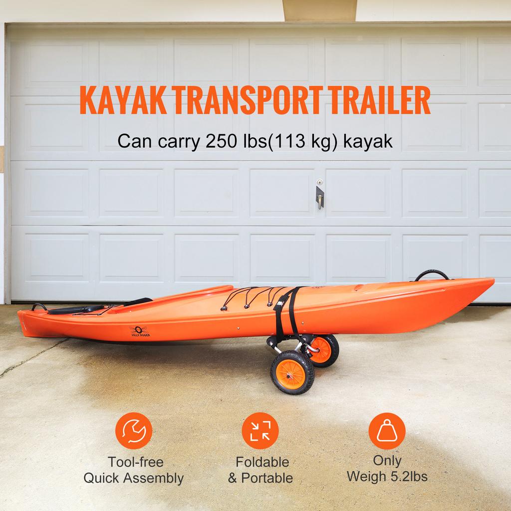 SucceBuy Kayak Cart 250lbs Foldable Canoe Trolley Cart with 10'' Tires Support Foot for Paddleboards Float Mats Jon Boats