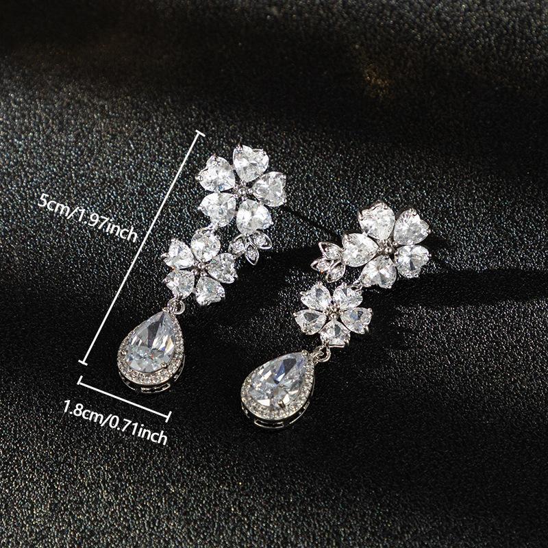 Bridal Stud Earrings Lucky Flower Super Flash Zircon Earrings Wedding Photography Premium Brass Steel Needle Women's Earrings