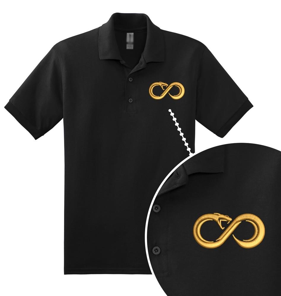 Chinese New Year Gold Snake Embroidered Polo Black Shirt Unisex T-Shirt L