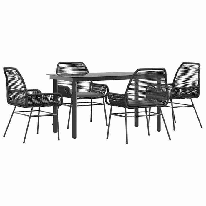 VidaXL Ensemble à manger de jardin et coussins 5 pcs noir rotin verre, ensemble à manger d'extérieur, meuble à manger de 3334564