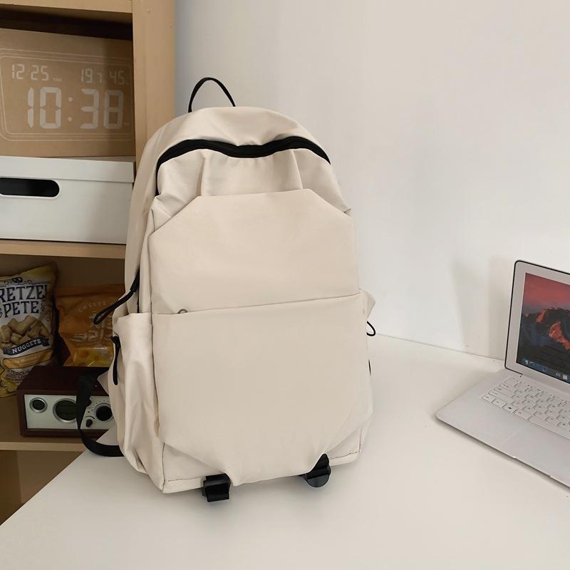 Schoolbag backpack men's and women's solid color casual texture college style backpack large capacity campus class outdoor student schoolbag