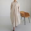 Japanese and Korean Style Plus Size Cotton-Linen Round Neck Pullover Swing Dress