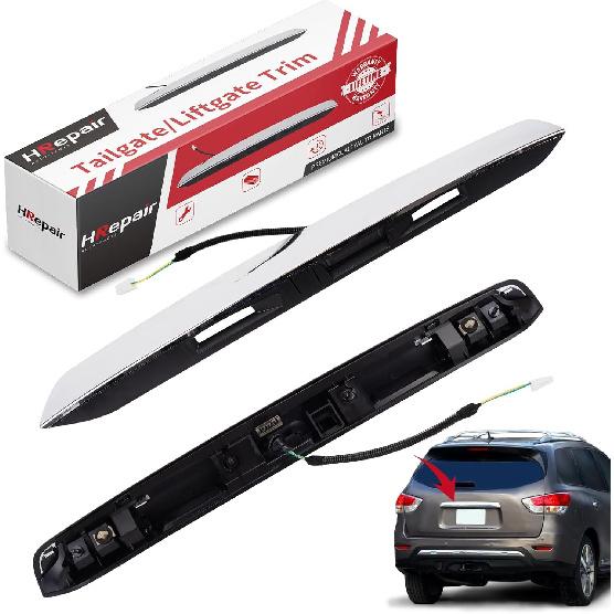 Chrome Tailgate Handle Garnish Finisher Molding,fits for 2013-2019 Nissan Pathfinder Liftgate Handle,Liftgate Trunk Opener,Liftgate Trim 90810-9PG0A Without manual switch (Ba