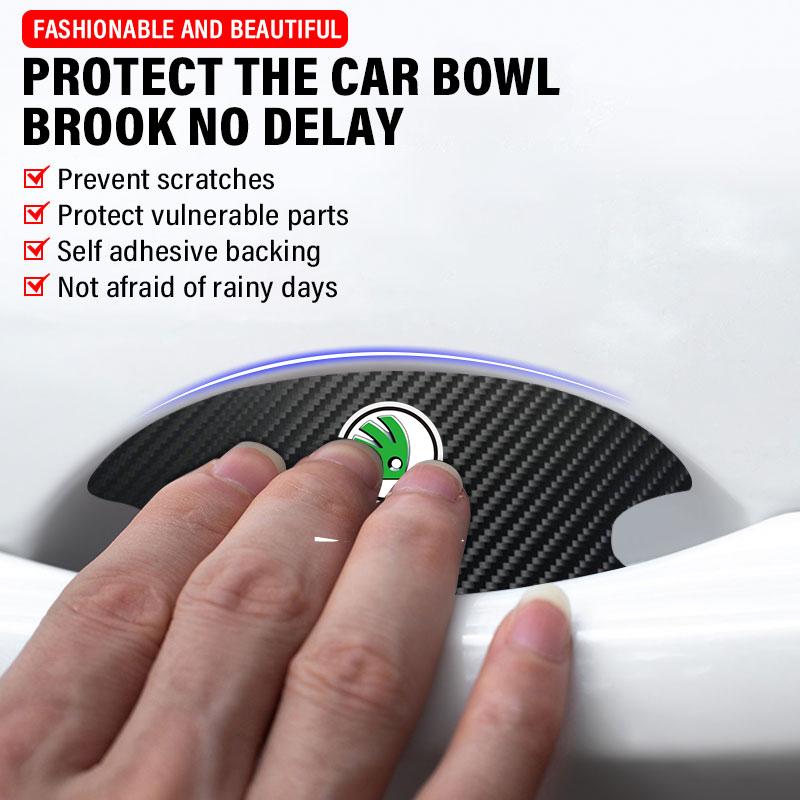 4P/Set Car Door Handle Anti-scratch Sticker Carbon Fibre for Skoda Octavia Enyaq Rapid Karoq Derivati Fabia Kodiaq Kamiq Superb Yeti