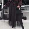 Polyester Mesh Skirt Women's Tulle Skirts High Waist Midi Black Flowy Flattering Design Party Dress Long Tutu for Wedding Cocktail Prom Trendy Women