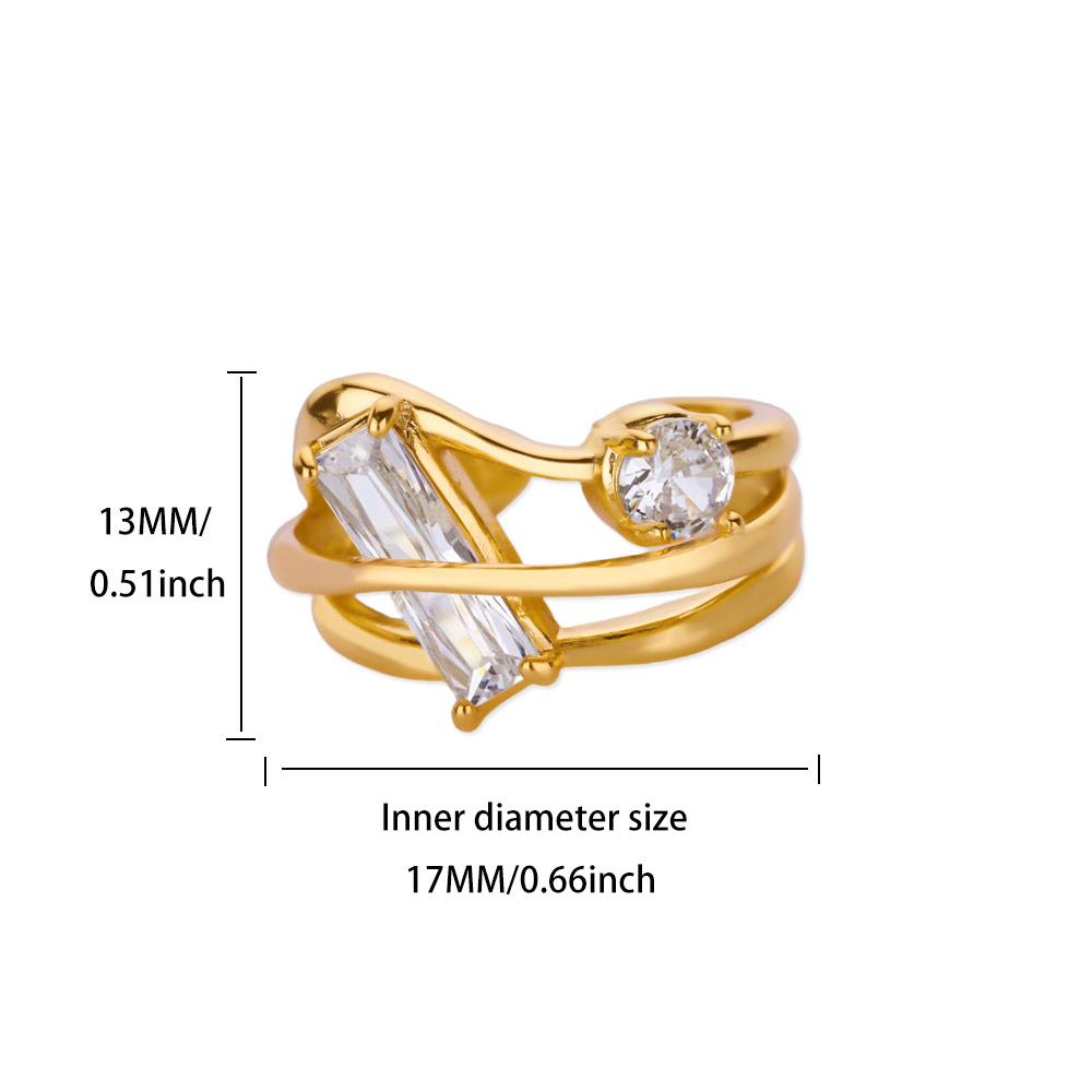 Geometric Zircon Wave Open Ring For Women Stainless Steel Ring New Luxury Fashion Wedding Couple Jewelry Gift