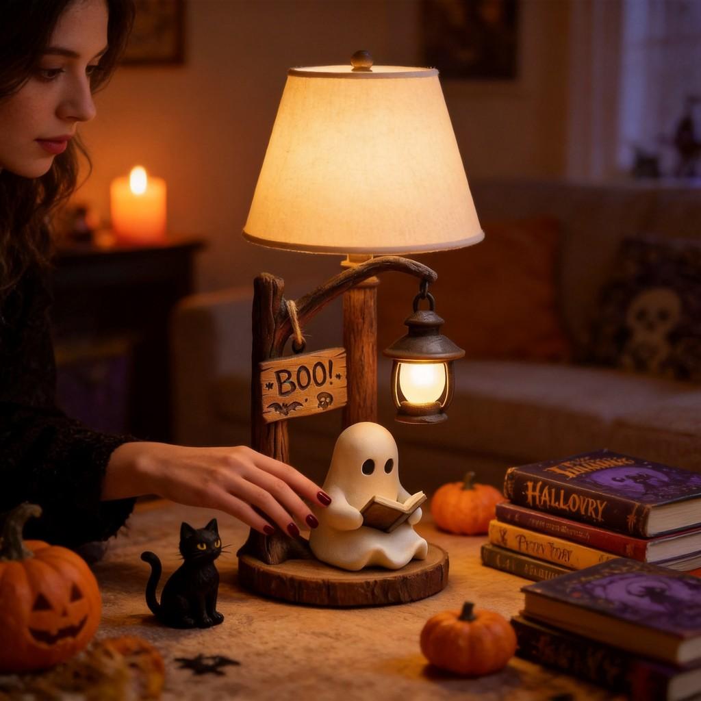 Halloween Witch Lamp Halloween Decor Resin Figurine With Battery Power For Spooky Table Display