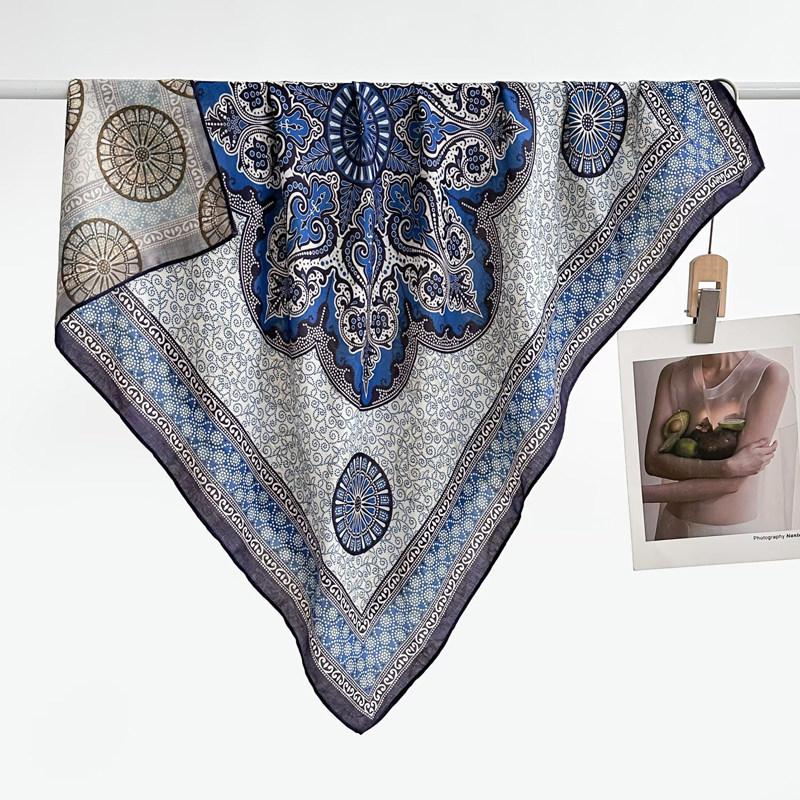 91 Retro Double-sided Velvet Large Square Scarf Women's New Spring and Autumn Foreign Style Fashion Cashew Flower Silk Scarf Neck Scarf Shawl