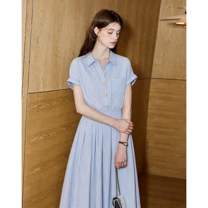 Demana Summer A-Line Lapel Shirt Dress