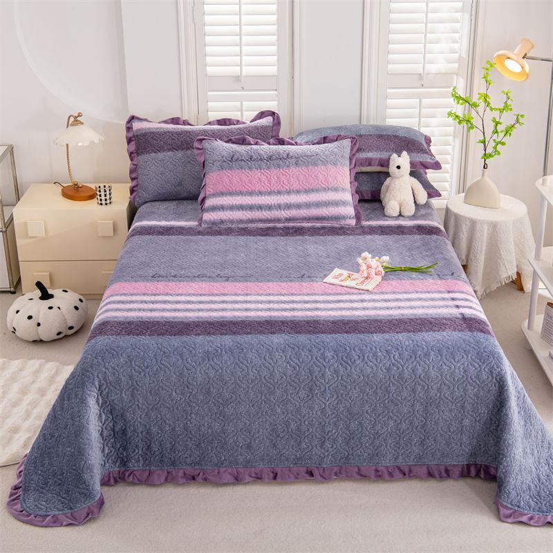 Milk Velvet Crystal Velvet Bed Cover Mattress Cover Blanket Kang Cover Warm Plus Velvet Blanket Quilted Bed Sheet Thickened Three-piece Set