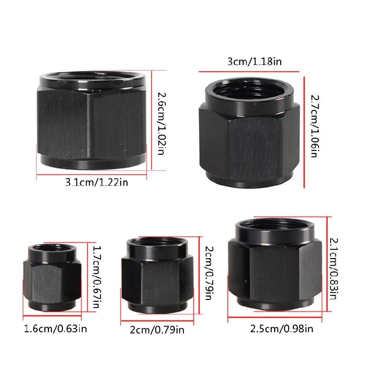 Black Anodized Aluminum AN4-AN12 Adapter Female Flare Cap/Plug/Nut Fitting