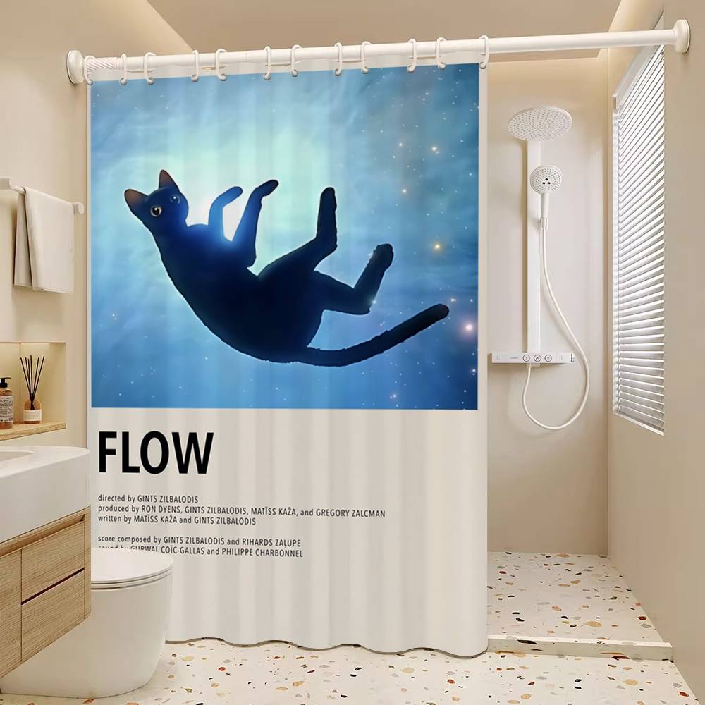 Hit Animated Movie F-FLOW White Shower Curtain, Bathroom Decorative Shower Curtain, Waterproof Shower Curtain With Hooks