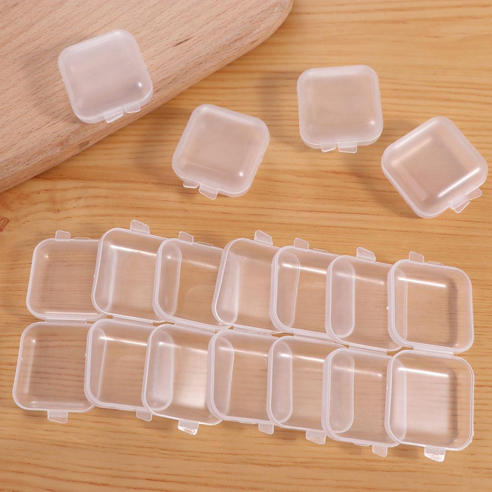 100 Pcs Finishing Mini Storage Box Transparent Square Plastic Case Jewelry Storage Case  Girls Women
