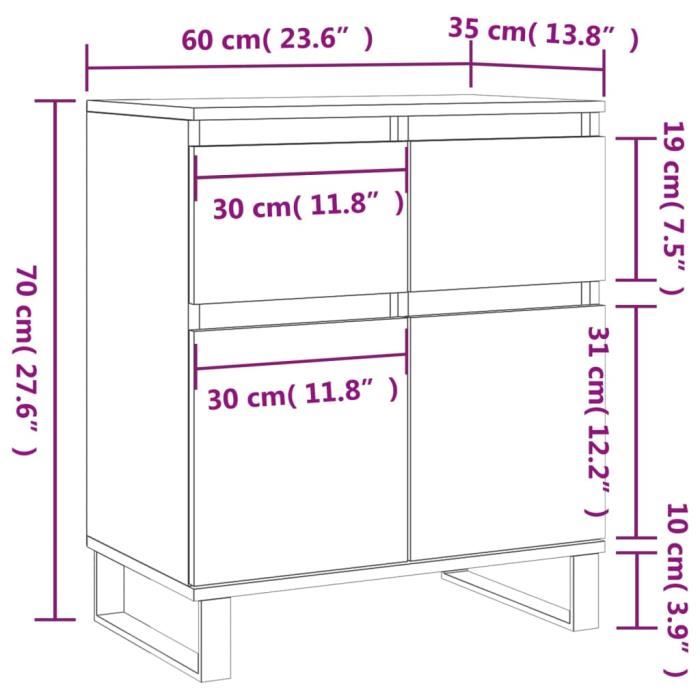 VidaXL Buffet Gris béton 60x35x70 cm Bois d'ingénierie 831128
