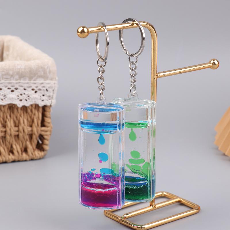 Dynamic Liquid Timers Key Chain Colorful Motion Bubbler Hourglass Keyring Bag Charm Decor