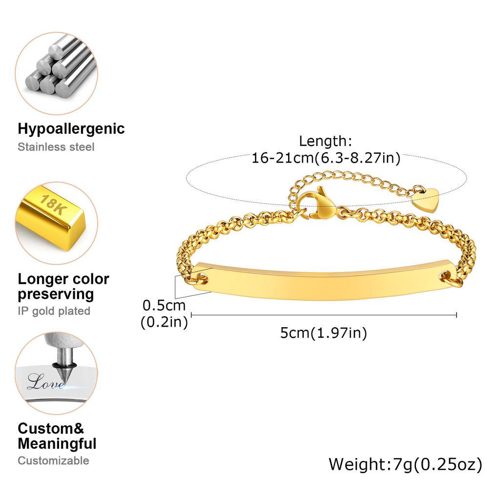 Personalized Name Bar Bracelet for women,Engraved Stainless Steel ID Bracelets, free engraving love gift