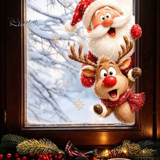 Removable PVC Clings Christmas Static Window Clings, Glass Decals, Snowman Santa Reindeer Nutcracker Seasonal Home Decor with Snowflakes, Reusable