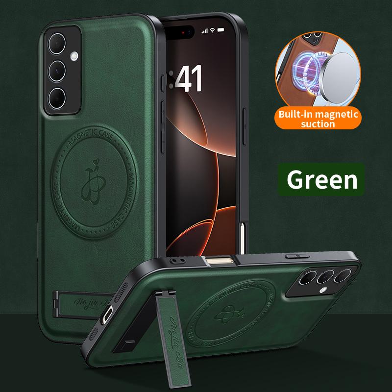 Magnetic Stand Holder PU Leather Phone Case For Samsung A15 A35 A55 A34 A54 A06 A16 A26 A36 A56 Wireless Charging Logo Cover