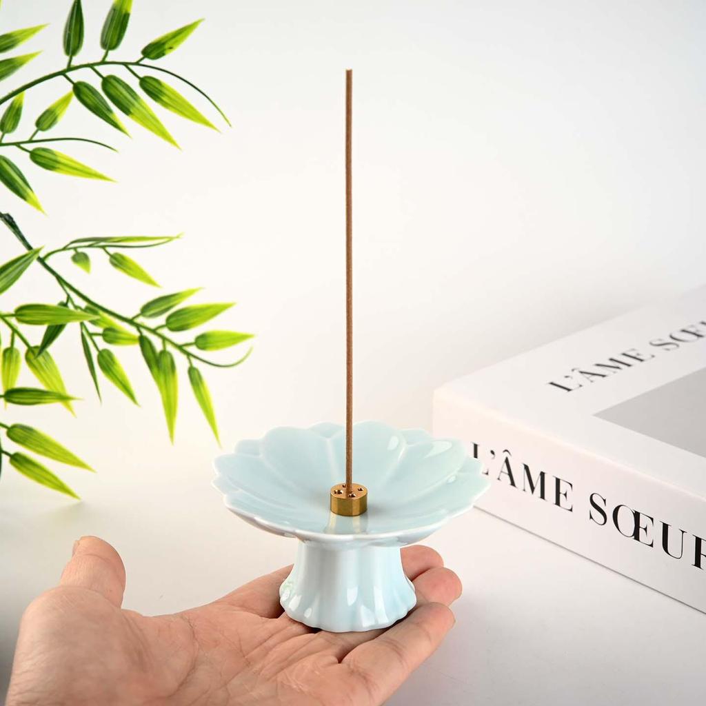 Zen Lotus Ceramic Incense Burner - Chinese Style Sandalwood & Stick Incense Holder for Home