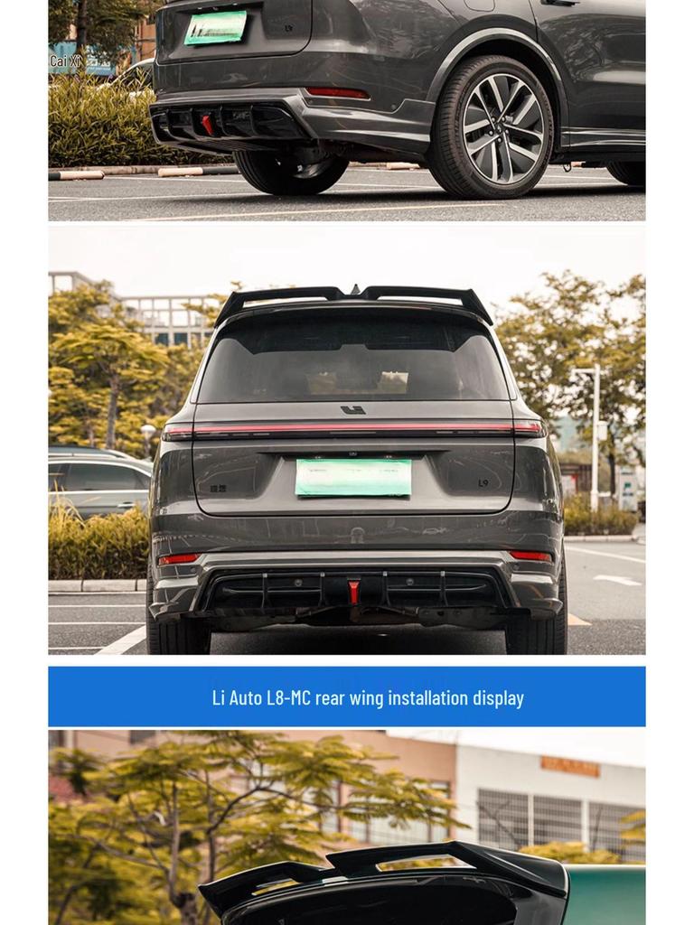 Upgrade Li Auto L6/L7/L8/L9 with Black Warrior MC sports rear and top wing kit, no drilling needed.