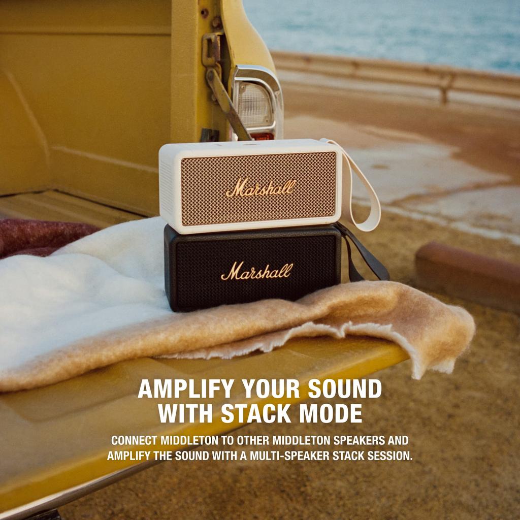 Marshall Middleton Wireless Portable Waterproof Speaker, Black & Brass, 20 Hours of Playtime, IP67 Waterproof [Official Japanese Product]