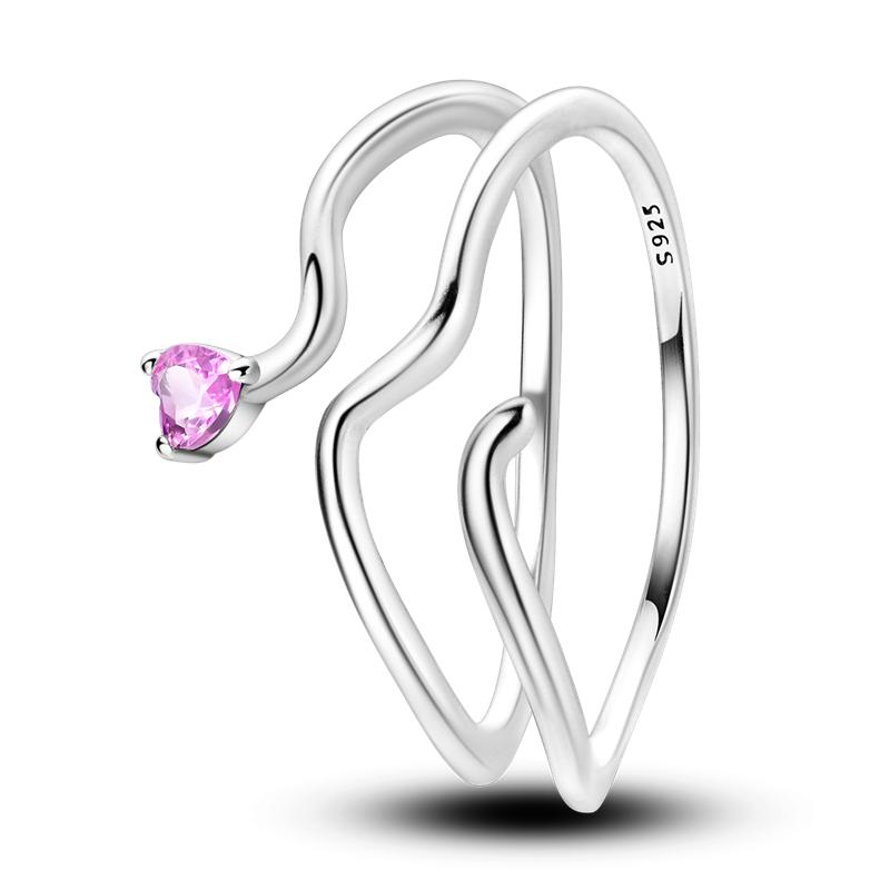 925 Silver Rings Sparking Purple White Pink Blue Zircon LOVE Wedding Ring Women Engagement Jewelry Anniversary Gifts