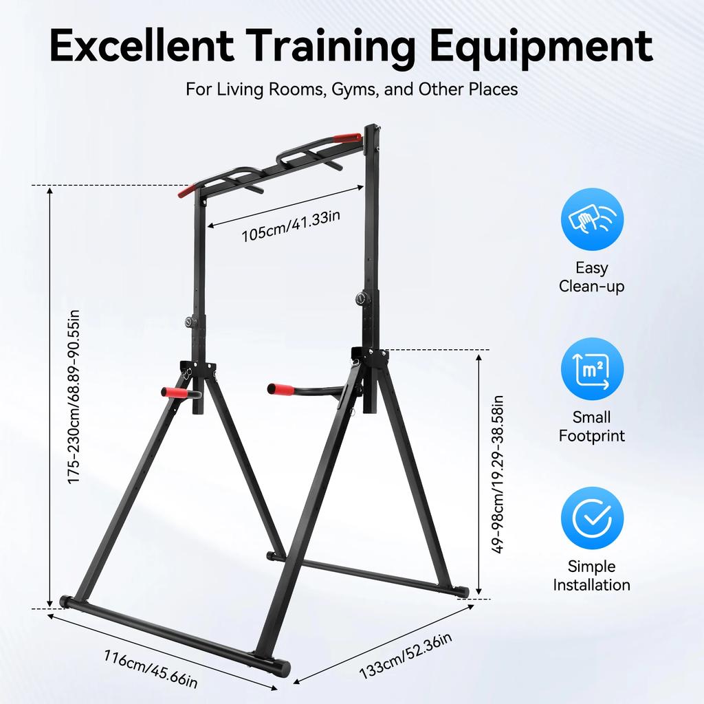 Triangular Power Tower Pull-Up Bar Home Gym Equipment Dip Station Adjustable Height Strength Training Fitness Equipment