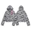 Oreeta Zebra Striped Faux Mink Hoodie Loose Fit Streetwear Teens