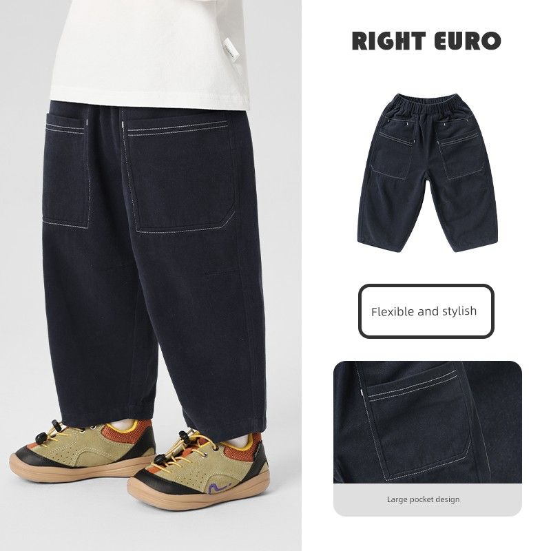 Boys  Casual Versatile Woven Long Pants 2026 Spring and Autumn New Children s Clothing Baby Spring and Autumn Pants Trendy Navy blue 90cm
