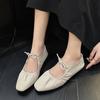 New Women's Soft Sole Ballet Flats Microfiber Leather Thin Shoes Fashion Square-toe Stretch Pleats Pumps Lace-up Mary Jane Shoes