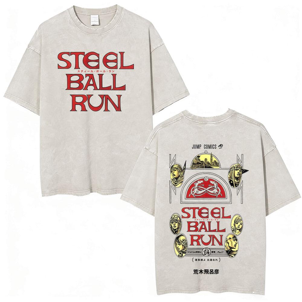 

Anime Jojo Bizarre Adventure STEEL BALL RUN Vintage Acid Washed T Shirt Men Women Cotton Casual Short Sleeves Tshirt Streetwear S