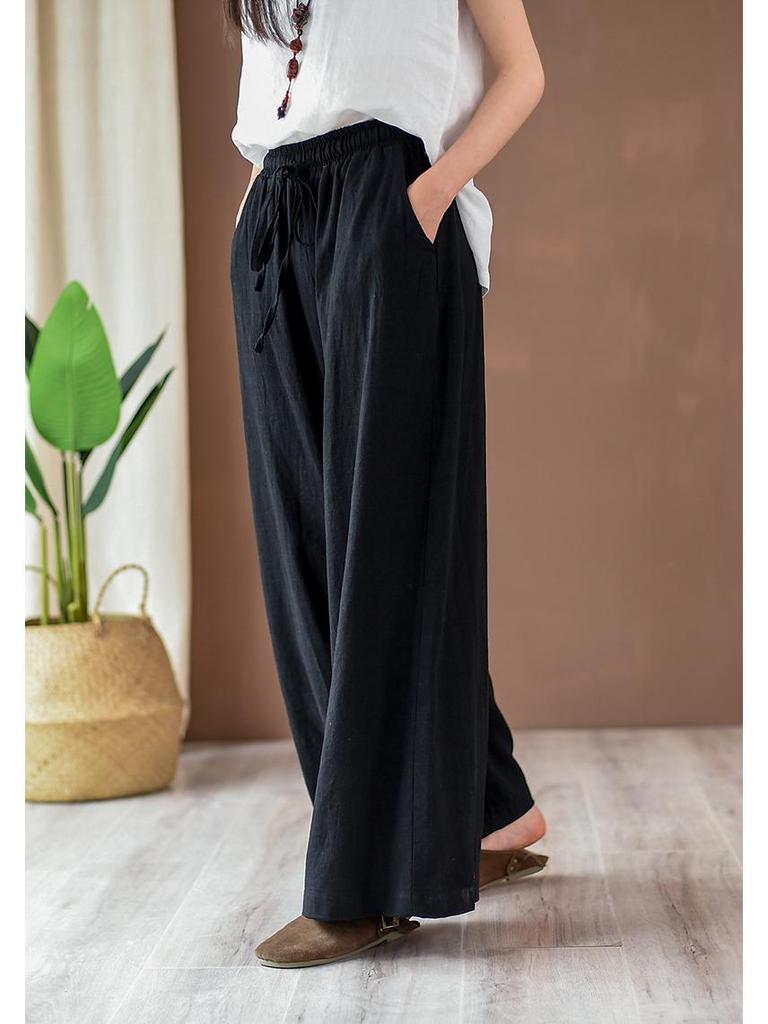 2025 Summer Women's Retro Cotton & Linen Wide-Leg Pants