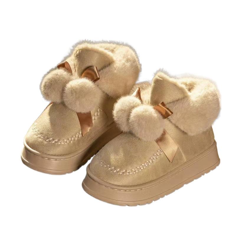2025 new winter bow double ball fashionable and comfortable velvet thickened non-slip women's model