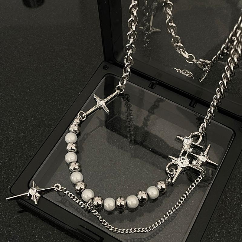 Cross Star Necklace for Men Unisex Hiphop Star Pendant Necklaces Punk