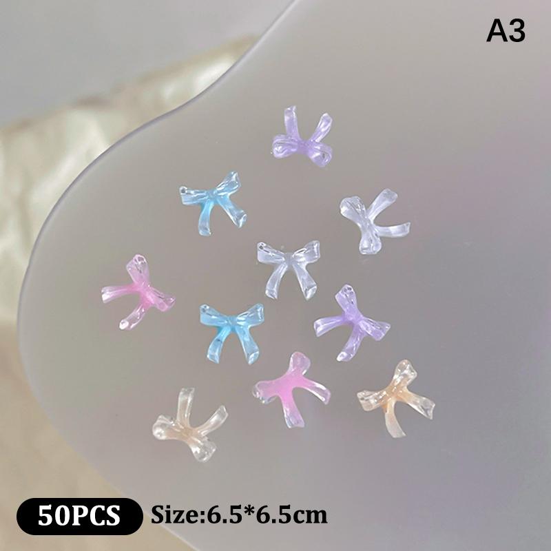 50Pcs Ice Transparent Color Bowknots Resin Nail Art Decorations 3D Mini Cute Bows Nail Charms For Diy Nails Accessories