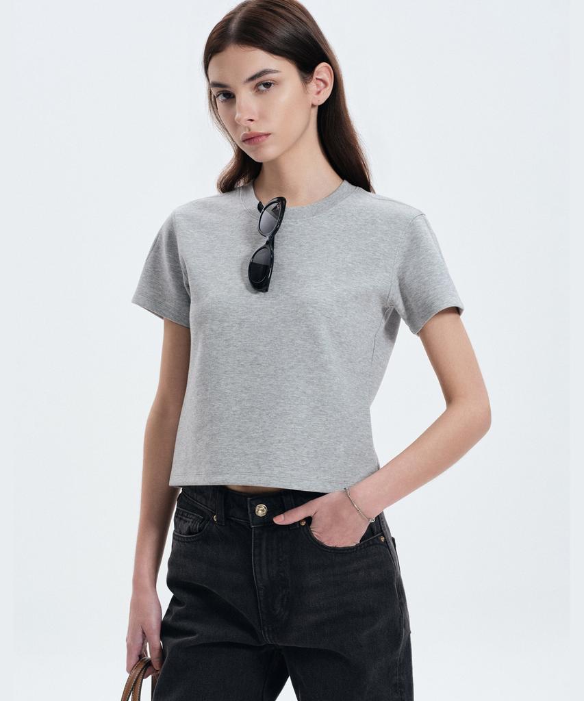Tienjiti W Essential Cropped Tee (Melange Gray) Tnts6E205G2