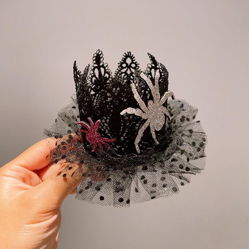 Halloween Wizard Veil Hair Clip with Bat and Pumpkin Headwear
