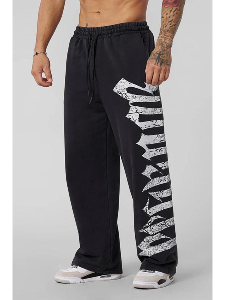 Herre Joggebukser med brede ben og stor skrift: Trendy fritids-, trenings- og joggebukser