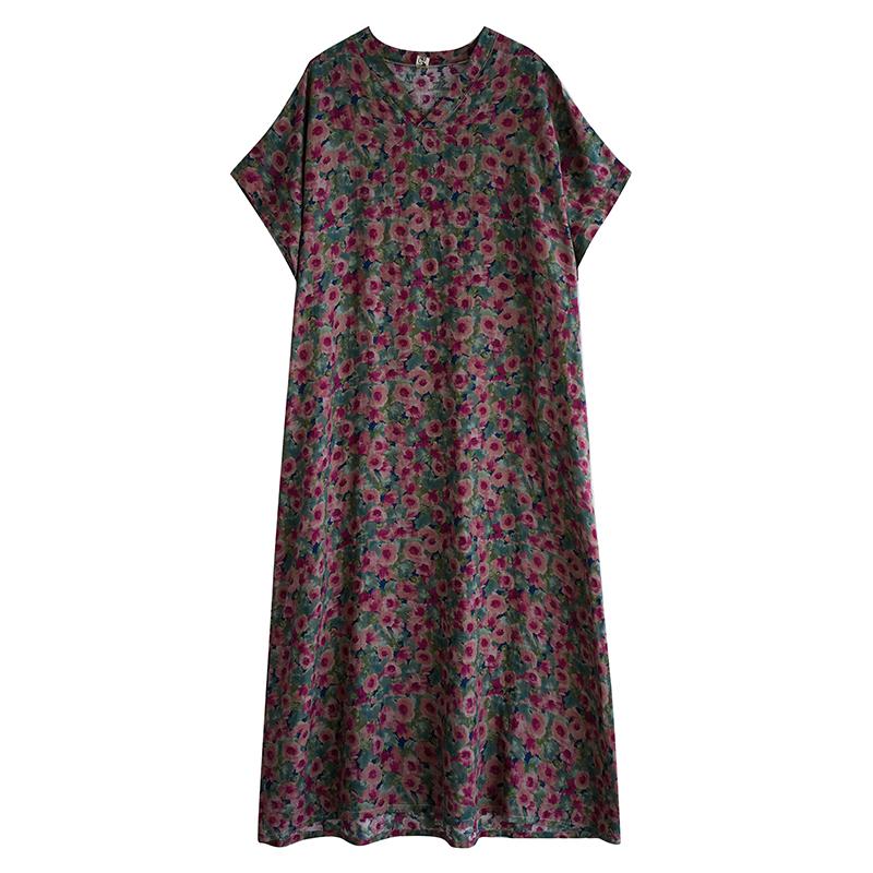 DIMANAF Plus Size 2025 Women Summer Casual Short Sleeve Dress Basic Loose V-Neck Printing Floral Dress New