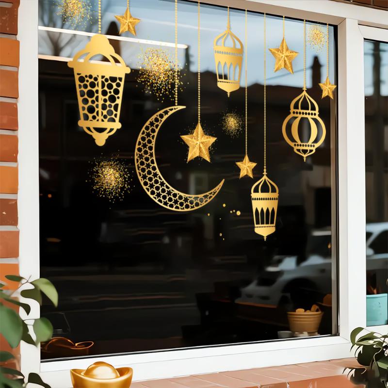 Eid Ramadan Festival Window Stickers Star Moon Lantern Removable Static Cling Sticker Islamic Muslim Home Decoration Stickers! ONESIZE