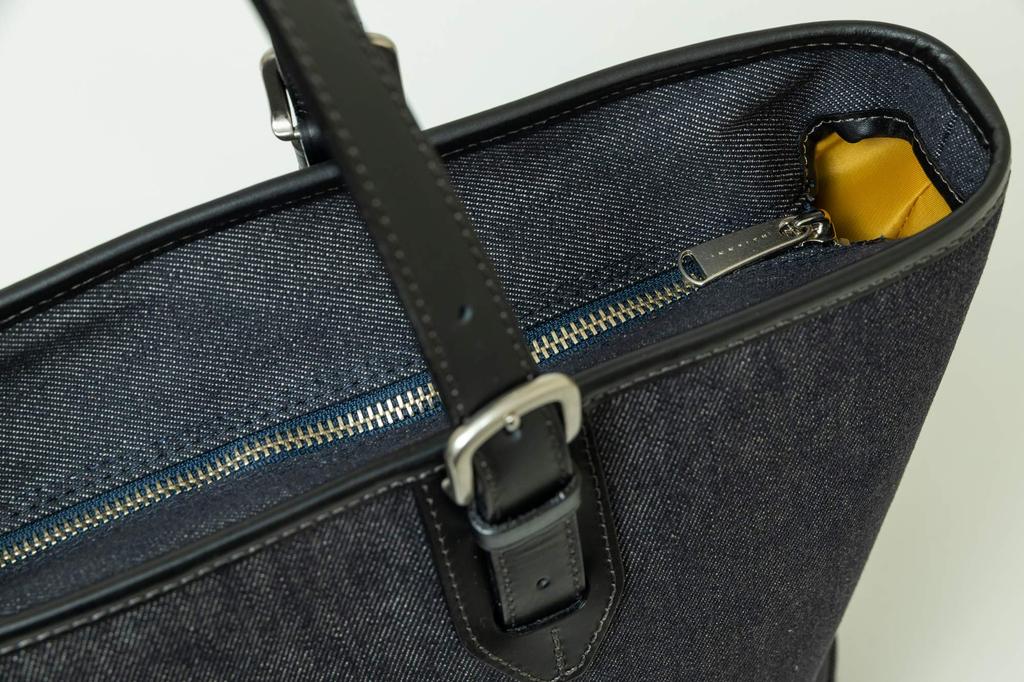 Tote Denim Tote Bag [Infis] [Denim Bag] (navy Blue, Black)