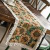Jute Table Runner Jacquard Sunflower Pattern American Style with Tassels Table Runner Decoration for Party Yellow