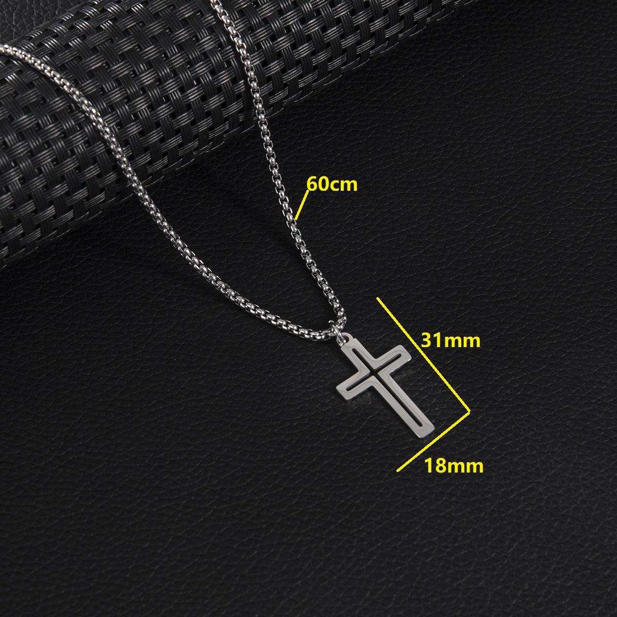 Double Layer Cross Pendant Men s Necklace with Cuban Chain
