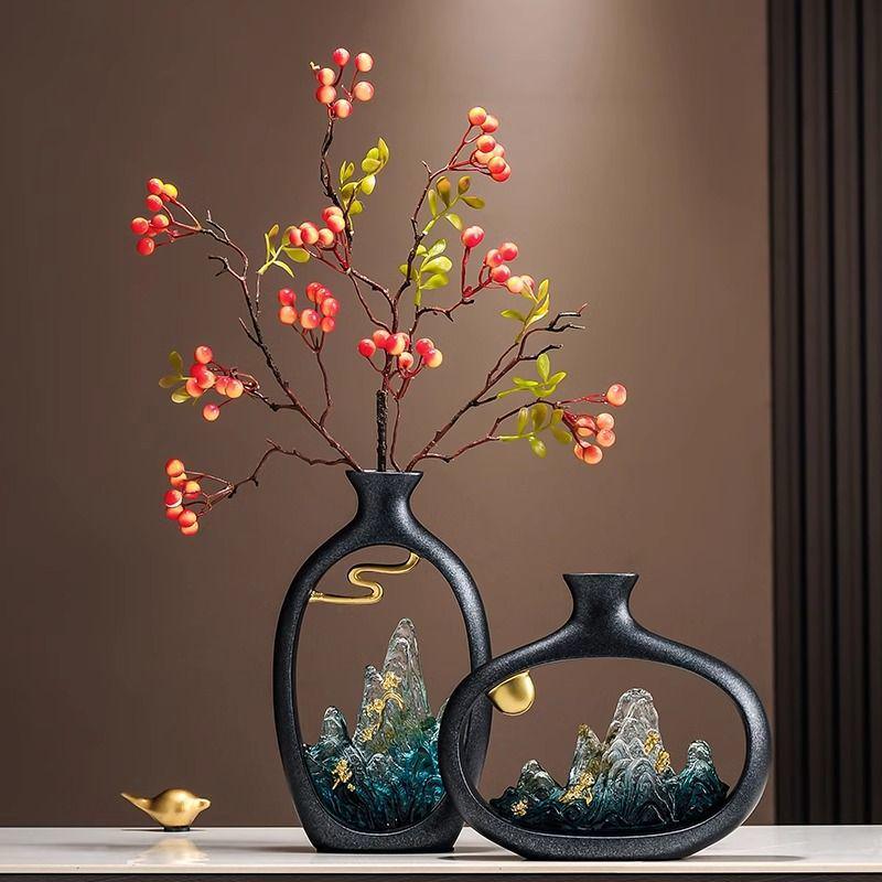 Chinese Antique-Style Rockery Vase Ornament for Living Room or Office Decor and Housewarming Gift