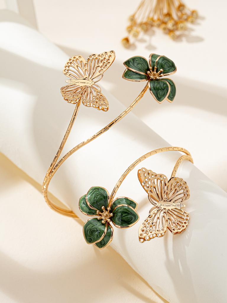 B2565 Fashion Jewelry Women'S, Light Luxury Niche Flower Butterfly Design Open Arm Bracelet