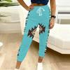 Summer Ladies Cashew Flower Printed Sweatpants Loose Fit Drawstring Joggers Elastic Cuff Daily Casual Pants