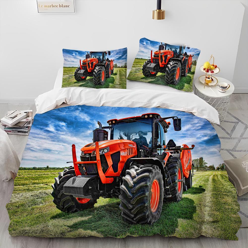 Set Biancheria da Letto Trapunta Serie Trattori Camion Auto 3D Copripiumino Set Letto Coperta Trapunta Federa Matrimoniale Regina Letto Bambini 3D